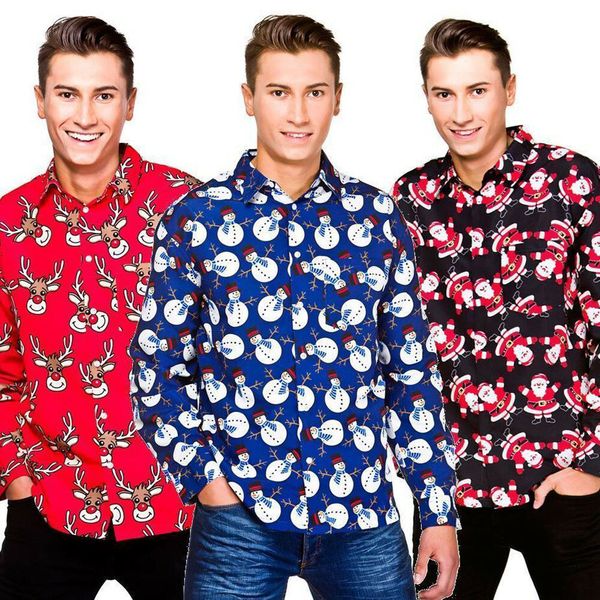

Fashion Men's Xmas Casual Dress Shirt Mens Cotton Long Sleeve Shirts Tops Tee