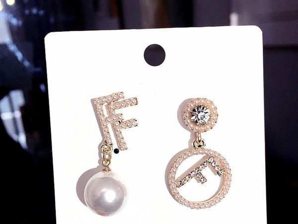 

Золотая двойная буква F подвесные серьги для женщин геометрические круглый жемчу