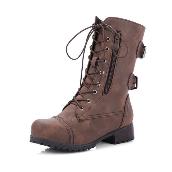 

lzj fashion warm plush winter women mid-calf boots for women shoes leather lace-up autumn zip motorcycle boots shoes woman, Black