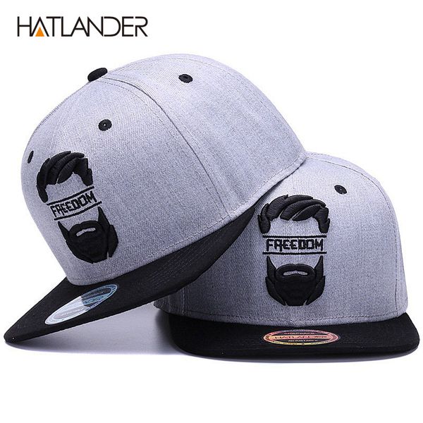 

hatlander original snapback cap men flat brim bone baseball caps embroidery mustache mens hat youth street ware cool hip hop cap, Blue;gray