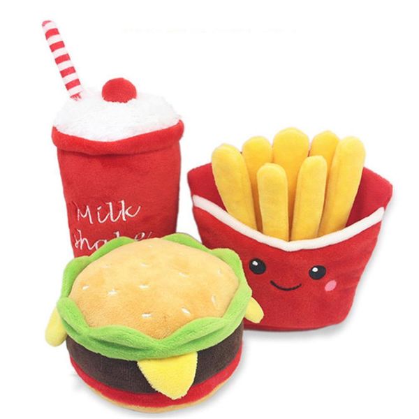 

pet chew toys dog puppy plush toys pet puppy chew fleece sound hamburger french fries coffee pet toys cachorro animals toy