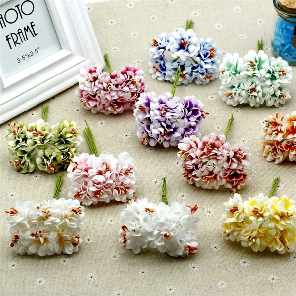 

6pcs/lot 3.5cm head multicolor artificial cloth diy wedding bridal flower bouquet scrapbooking