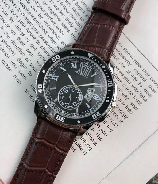 

новая мода мужские часы конструктора класса люкс кожаный ремешок кварцевые наручные часы календарь круглые большие циферблаты повседневный с, Slivery;brown