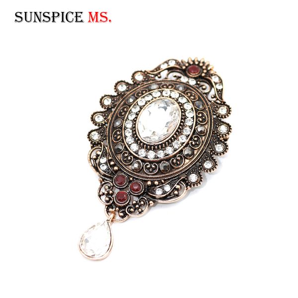 

sunspice ms bohemia crystal flower brooch pins metal scarf christmas gift vintage wedding jewelry turkish women broches brooches, Gray