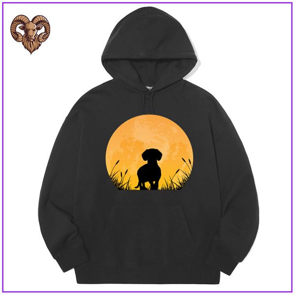 

101 novelty dusk dachshund dog hoodyshirt summer fashion men sunset sweatshirt funny animal print female casual tee harajuku, Black