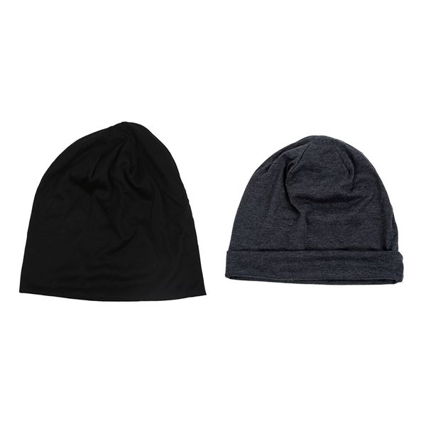 

2pcs men women beanie solid color hip-hop slouch knitted cap hat - deep gray & black, Blue;gray