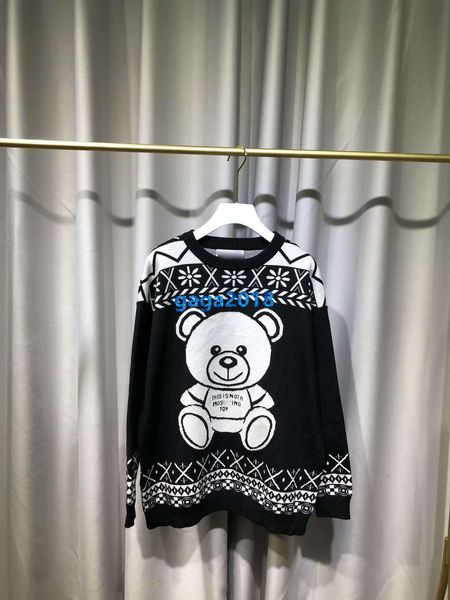 

high end женщины девушки вязать свитер лоскутное медведь шаблон толстовка круглый вырез с длинным рукавом блузка рубашка трикотаж мода дизай, White;black
