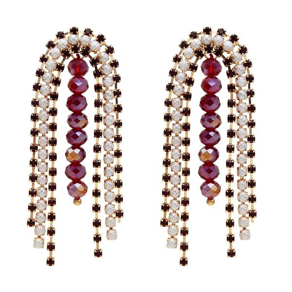 

мода rhinestone pearl арочные двойной кисточкой серьги для женщины, Silver