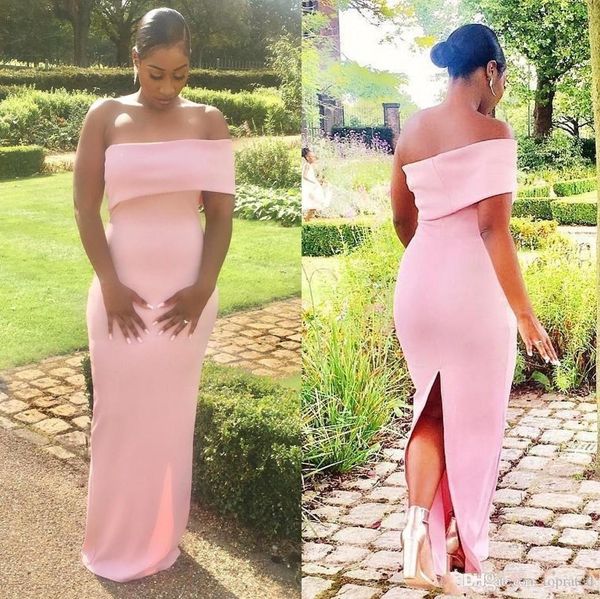 

new pink south african nigeria mermaid bridesmaids dresses elegant one shoulder backless slit floor length long wedding guest wear gowns, White;pink