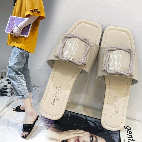 

rivet slippers women summer low shoes pantofle shale female beach slides flat 2020 sabot soft square heel basic, Black