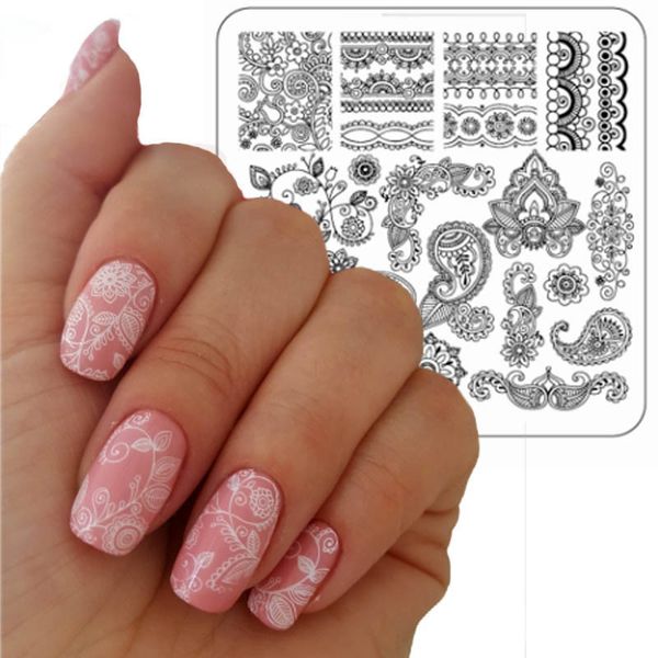 

1 шт. цветочное растение pattern image пластиковые ногтей штамповки пластины 6 * 6 см квадратные трафареты для ногтей штамповка nail art инс, White