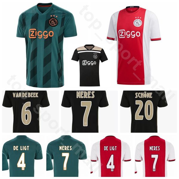 

afc amsterdam ajax soccer jersey 2019 2020 men 7 neres 17 blind 4 de ligt 20 schone cruyff onana football shirt kits uniform, Black;yellow