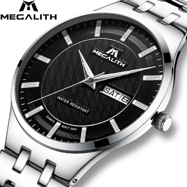 

megalith simple casual wrist watches waterproof date analogue watches men ultra thin analogue quartz male clock reloj, Slivery;brown
