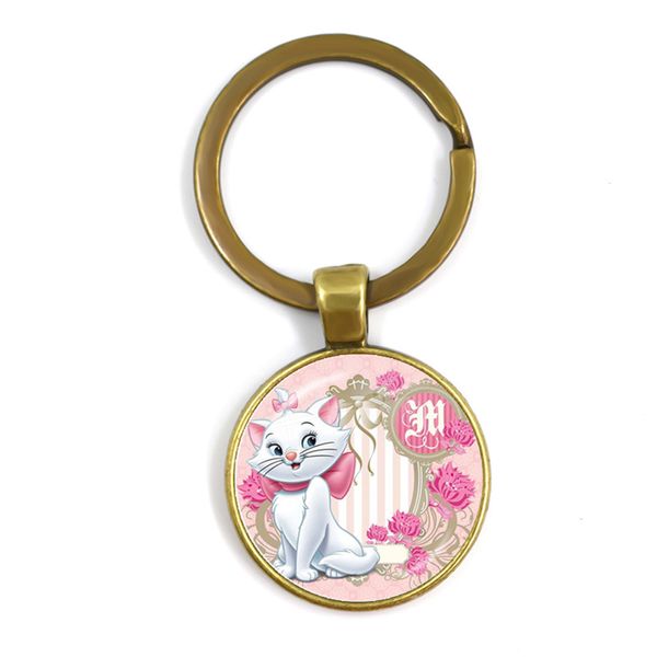 

anime cartoon cat glass cabochon keychain the aristocats cute women jewelry marie cat fashion keyring holder for women kids gift, Silver