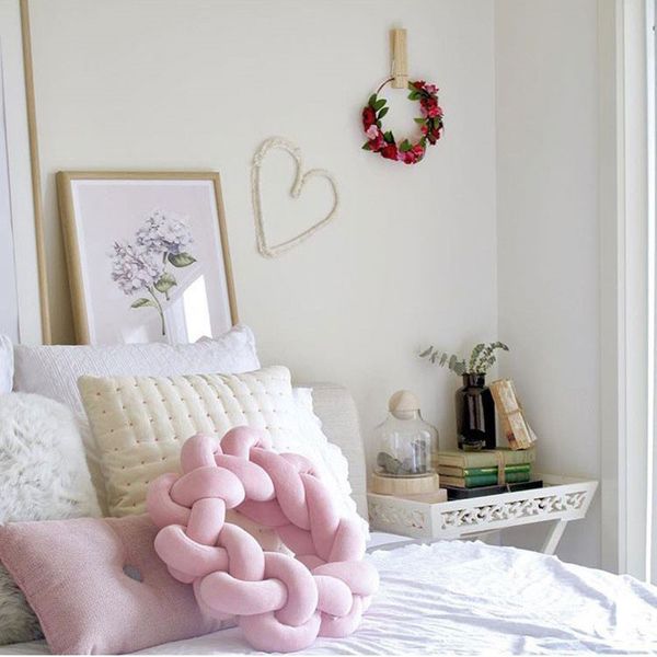 Handmade Knot Pillow Pink Jersey Knitted Decorative Ball Floor