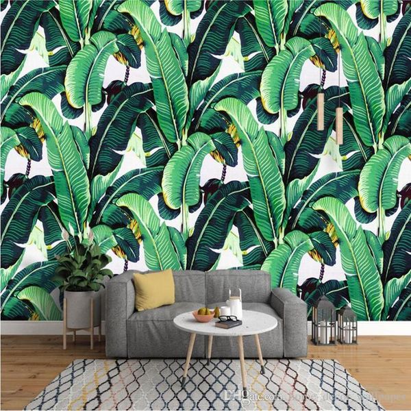 

custom wall mural wallpaper european style retro hand painted rain forest plant banana leaf pastoral wall painting wallpaper 3d