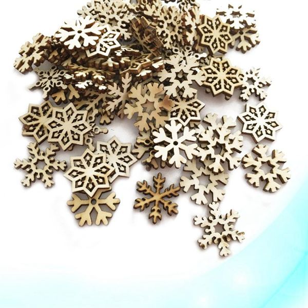 

100/50pcs assorted pattern wooden pieces christmas snowflake cutouts craft embellishment diy decorative manual ornament for diy