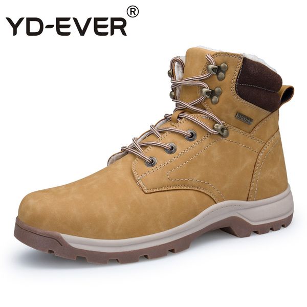 

yd-ever genuine leather men snow boots warm waterproof winter shoes wool fur boots fashion causal shoes 8059, Black