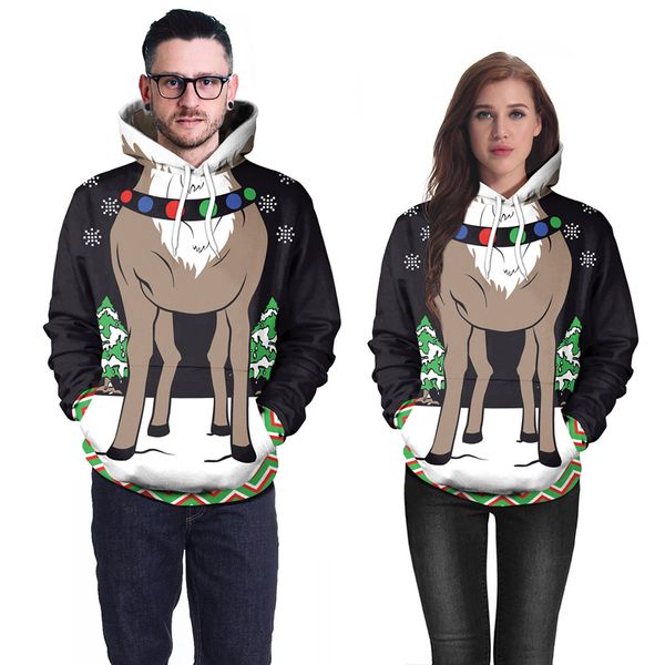 

creative christmas hoodies men/women 2018 fashion harajuku 3d deer printed male sweatshirts cool streetwear anime hoodie moletom, Black