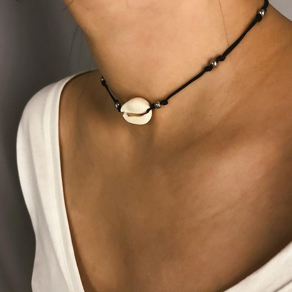 

women cowrie shell charm beaded woven adjustable simple necklace new hot, Black