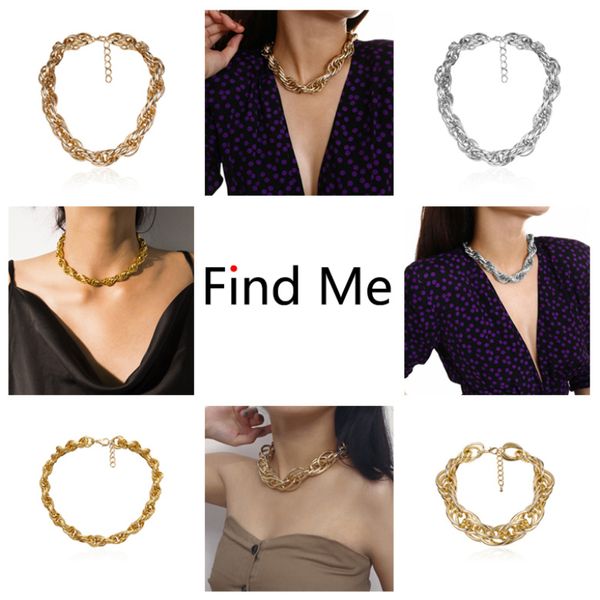 

find me vintage multilayer metal twist chain necklace for women geometric clavicle necklaces new fashion jewelry accessories, Silver