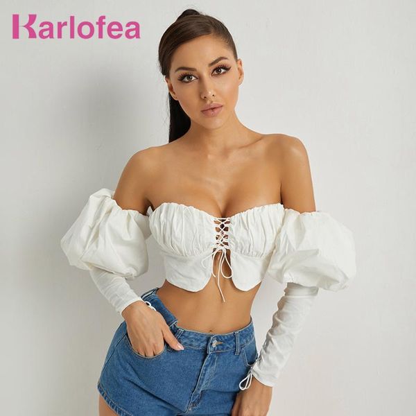 

kealofea off shoulder blouse crop summer girls lovely streetwear shirts elegant big puff sleeve shirts vacation, White