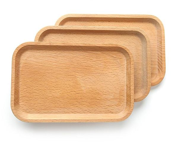 30 pçs / lote Sólida Madeira De Faia Retangular Placa de Jantar Comida Ocidental Rectangular Cantos Redondos Snack Sobremesa Servindo Bandeja SN3531