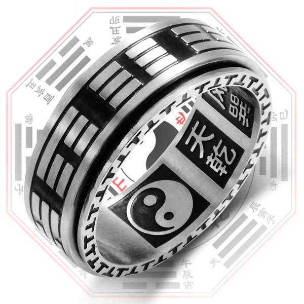 

vintage tai chi mantra black fidget spinner ring with pattern rotatable for men mens stainless steel anniversary silver rings