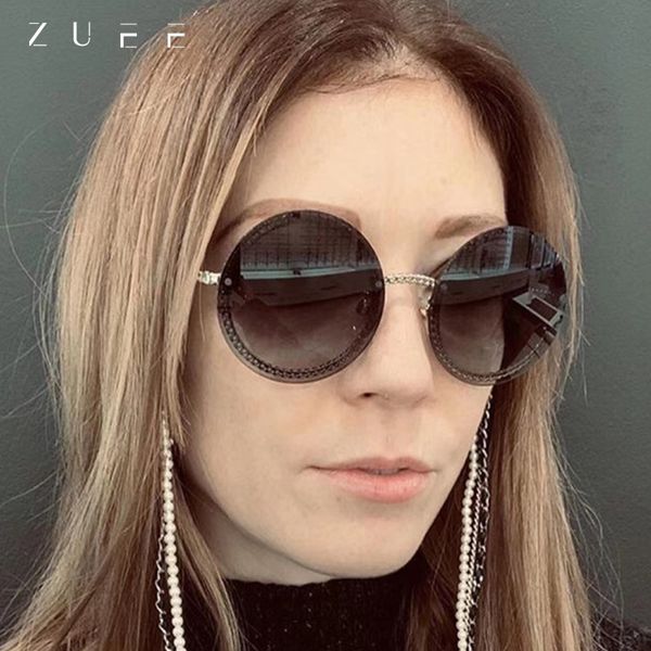 

zuee round sunglasses women rimless feamle shades europe popular ins sun glasses lunettes de sol femme sunglasses, White;black
