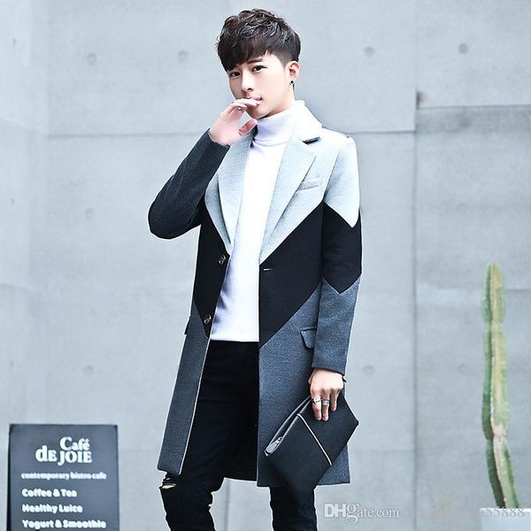 

new men's patchwork long coats & jackets stylish male casual jacket slim handsome comfortable men trench s -3xl, Tan;black