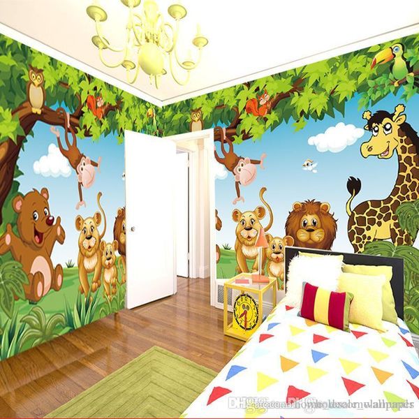 

cartoon wall mural forest animals animation children room 3d mural for kids room boy/girl bedroom wallpaper custom any size