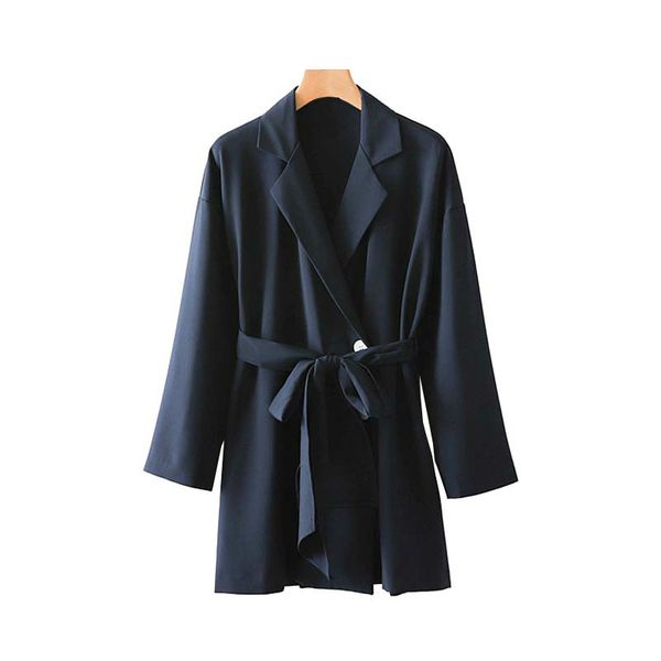 

vintage stylish bow tie sashes women trench coats 2019 fashion lapel collar long sleeve pockets outerwears casual ropa mujer top, Tan;black