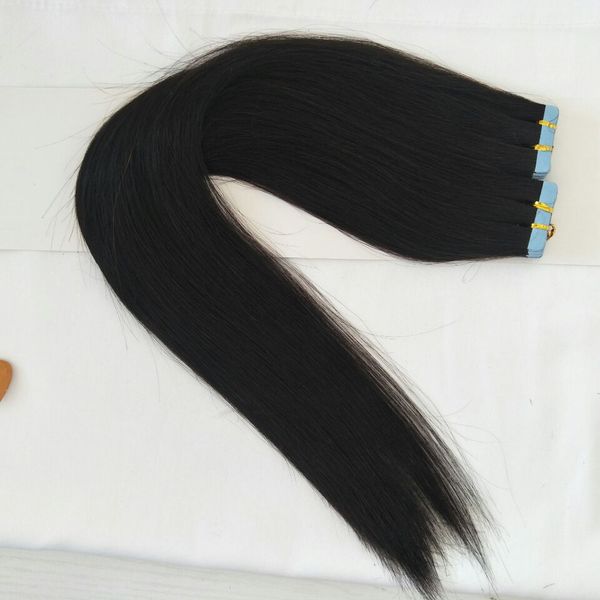 

100% еловееки воло remy 14-26 дйма лен в коже extensions воло, double drawn tape наѬаивание, Black
