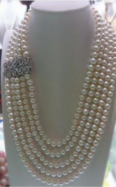 

joyerÃ­a fina 4row 8-9mm collar de perlas de agua dulce, envÃ­o gratis, Silver