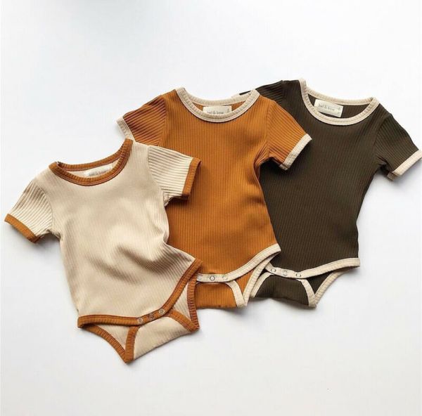 

rompers born baby girl clothes boy short sleeve romper o neck jumpsuit solid color outfits cotton blend, Blue