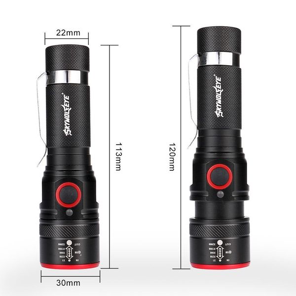 

3 modes skywolfeye t122 aluminum alloy telescopic focusing flashlight usb charging 2000lm waterproof outdoor flashlight