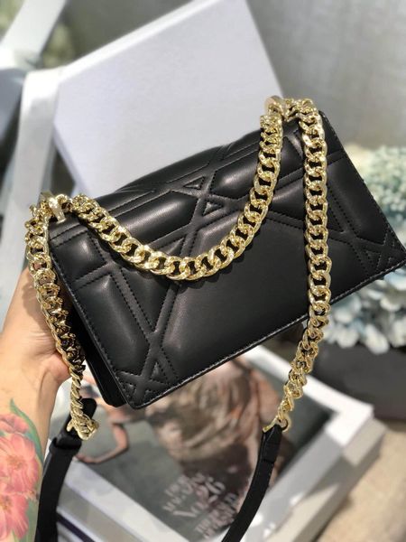 

19 autumn and winter trend theme shoulder bag female new lambskin shoulder slung chain bag 21cm black