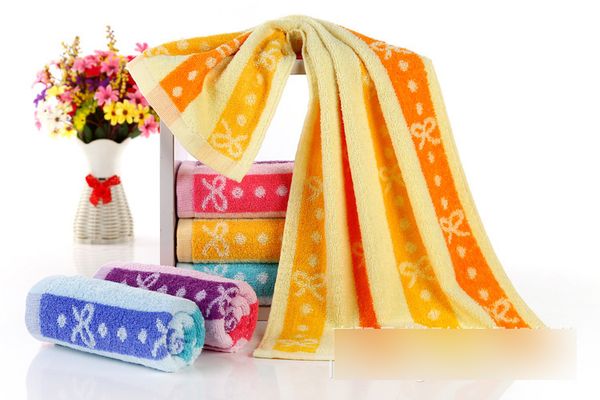 

2016 new 1pc lower price 34*74cm 100% cotton face towel bowknots printed hand towel plain dyed washcloths brand soft towels