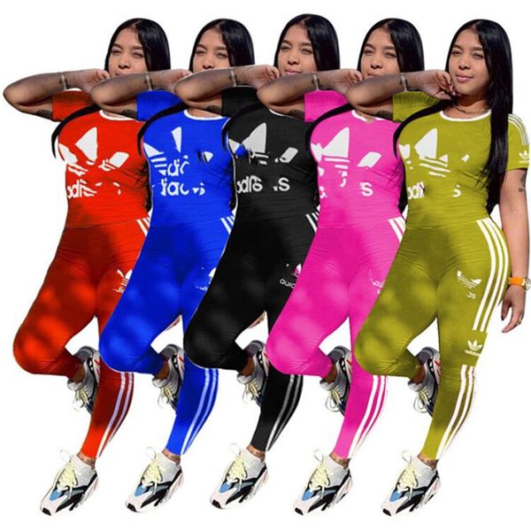 

plus size 2xl summer women brand jogging suit two piece set designer letter stripe tracksuit short sleeve tshirt+pants casual outfits 2917, Gray