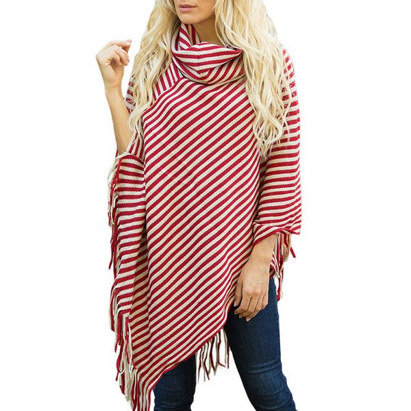 

sweater scarf collar cloak striped tassel loose pullover love 2019 style batwing sleeve casual fashion sleeveless, Black