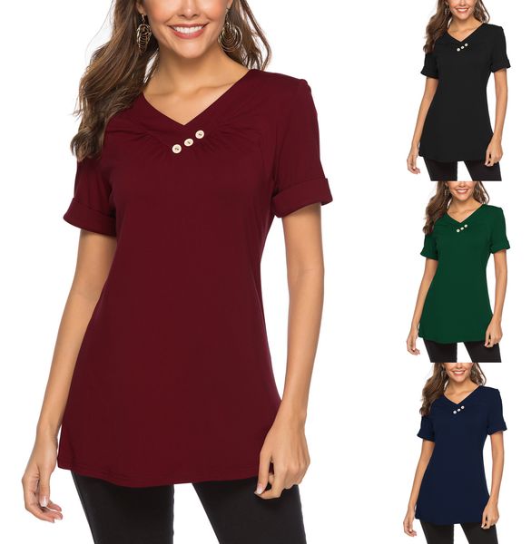 

european and american women's clothing solid color leisure cotton-blend t-shirt, White