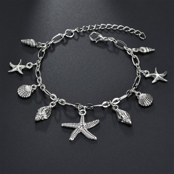 

kimter bohemian starfish shell pendant anklets for women fashion silver color conch ankle bracelets summer beach accessories x55fz, Red;blue