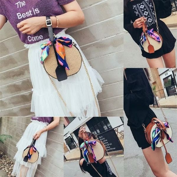 

new ladies round straw bag fashion chain shoulder bag personality wild woven