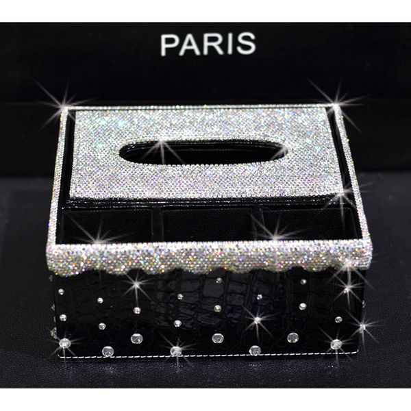 

luxury diamond multi-functional tissue box rhinestone car interior leather tissue holder for car for home
