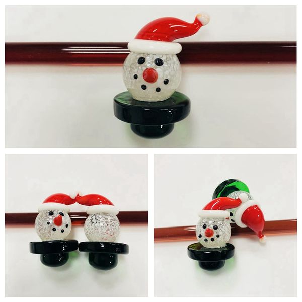 Commercio all'ingrosso 25mm OD Christmas Snowman Heady Glass Carb Cap Accessori per fumatori Quartz Banger Nail Glass Dab Rig Water Pipes Glass Bong