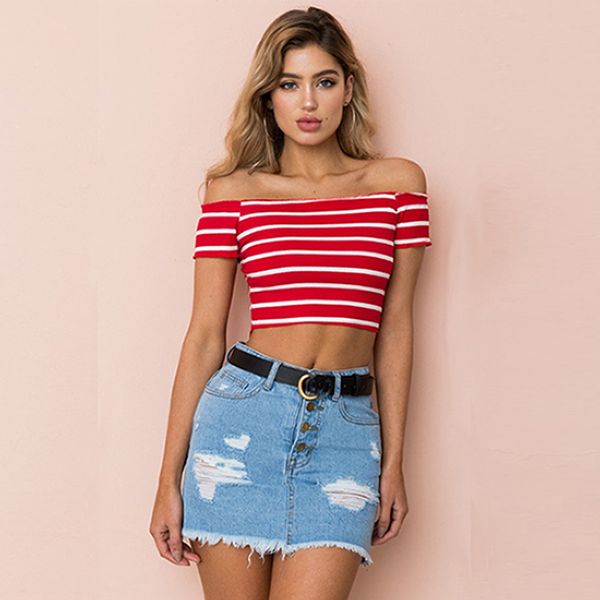 

women casual off shoulder tank vest blouse crop shirt fashion streetwear, White