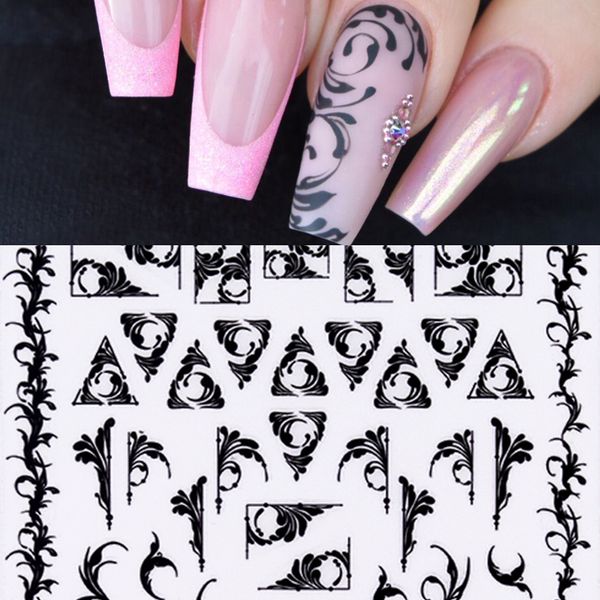 

1 sheet black white 3d nail sticker russia style 10cm*8cm nail transfer sticker decal art decor