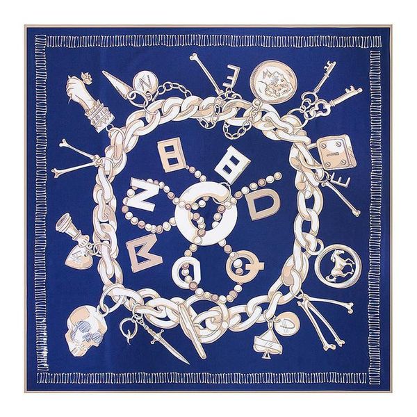 

new twill silk scarf women skull printing square scarves fashion wrap 130*130cm female foulard large hijab shawl quality neckerchiefjj20031, Blue;gray
