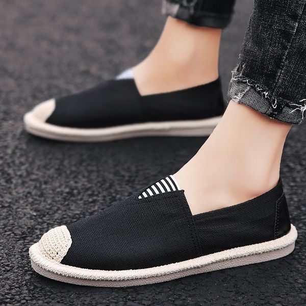 

summer old beijing leisure cloth shoes summer breathable flax fisherman men's canvas shoes a pedal lazy trendy deodorizing, Black