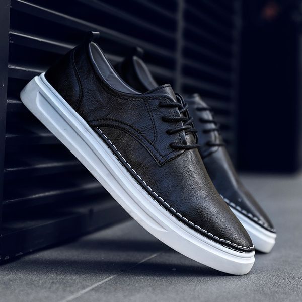 

breathable men shoes lace up comfortable sewing fashion genuine leather sneakers casual shoes zapatillas hombre dropshipping l4, Black